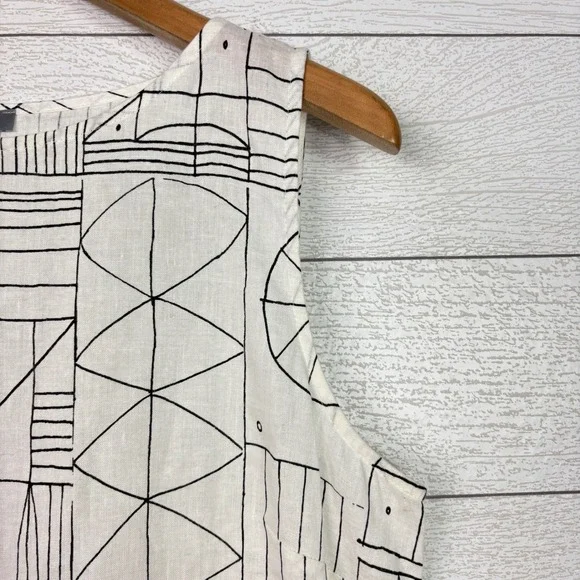 Habitat White Geometric Abstract Print Sleeveless Dress Linen Cotton Medium - Picture 6 of 6